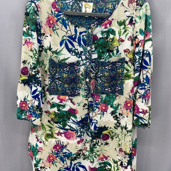 FIG AND FLOWER Multicolor Floral Lightweight Popover Tunic Top Size 1X NWT - Picture 9 of 14